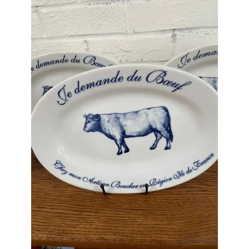 Williams Sonoma Je Demande du Boeuf Oval Serving Platters Lot 4 French Butcher